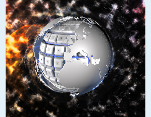 bola del mundo con teclas y fondo digital