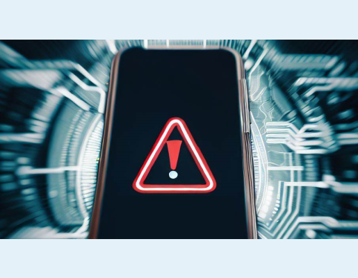 Pantalla de iPhone con símbolo de alerta