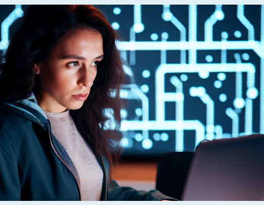 Chica mirando la pantalla de un ordenador portátil