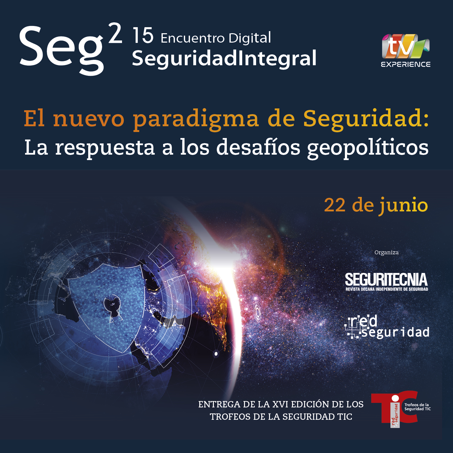 Cartel oficial del encuentro "El nuevo paradigma de Seguridad: La respuesta a los desafíos geopolíticos"
