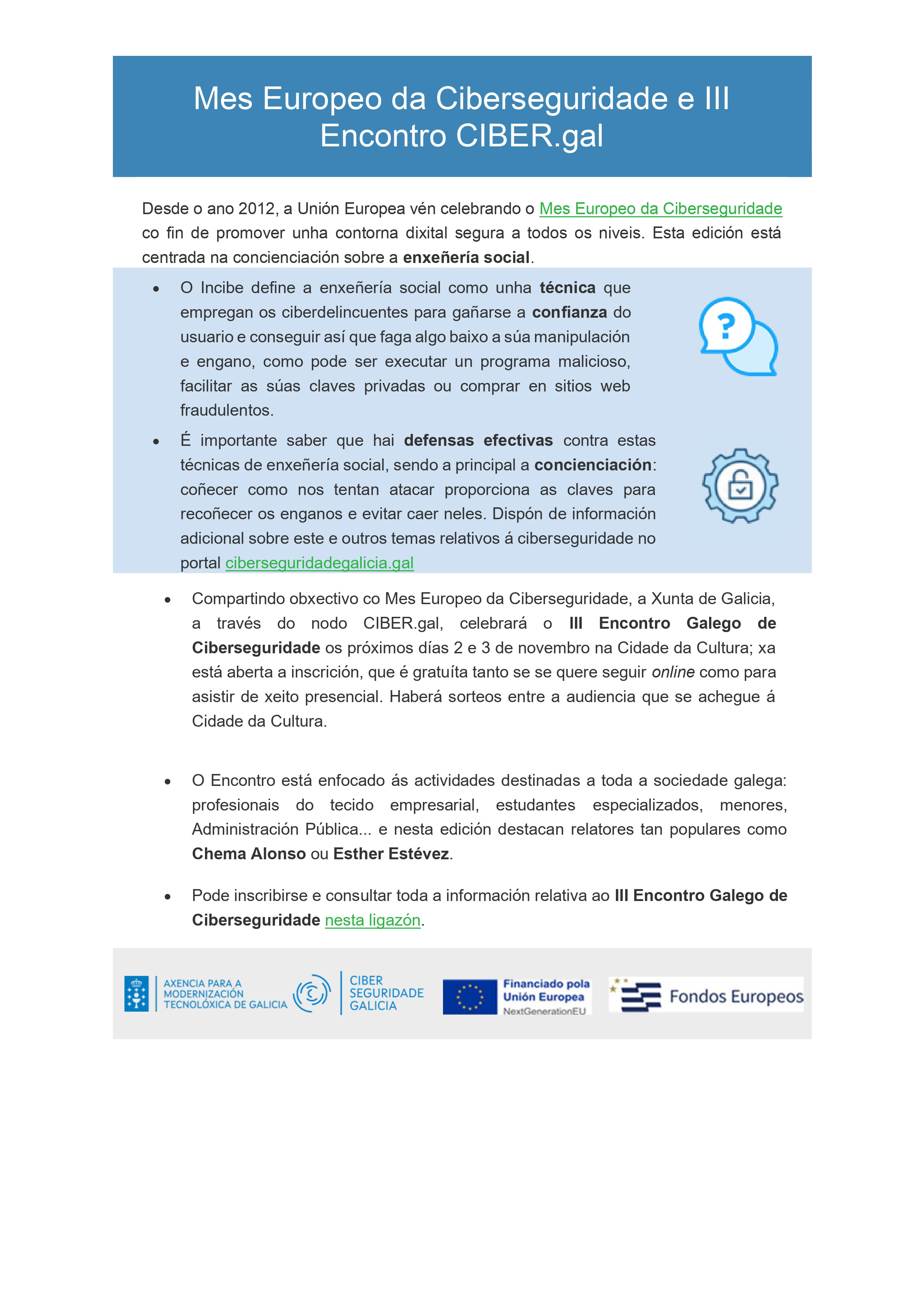 Mes Europeo da Ciberseguridade e III Encontro CIBER