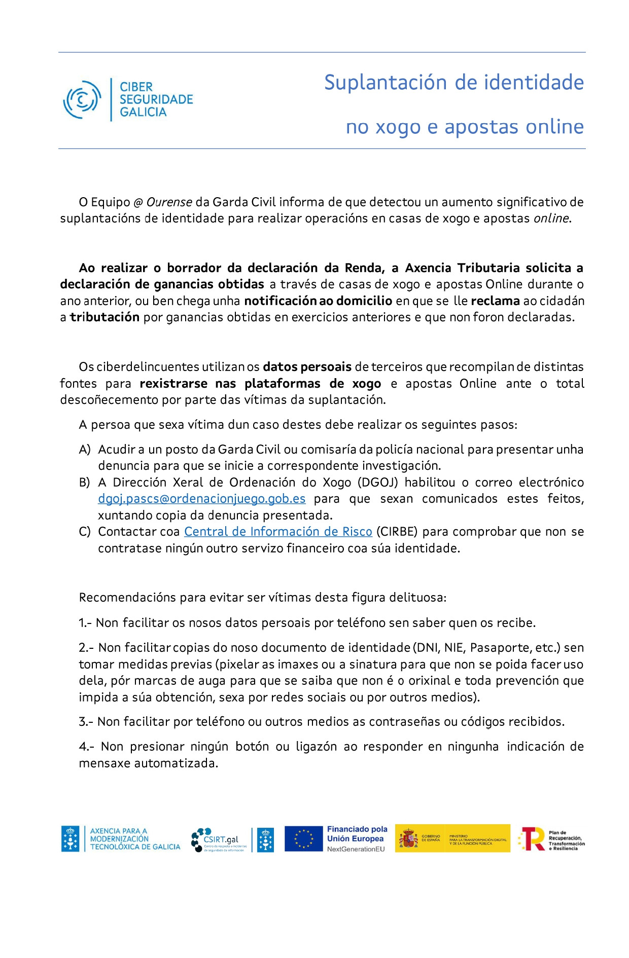 Suplantación de identidade no xogo e apostas en liña