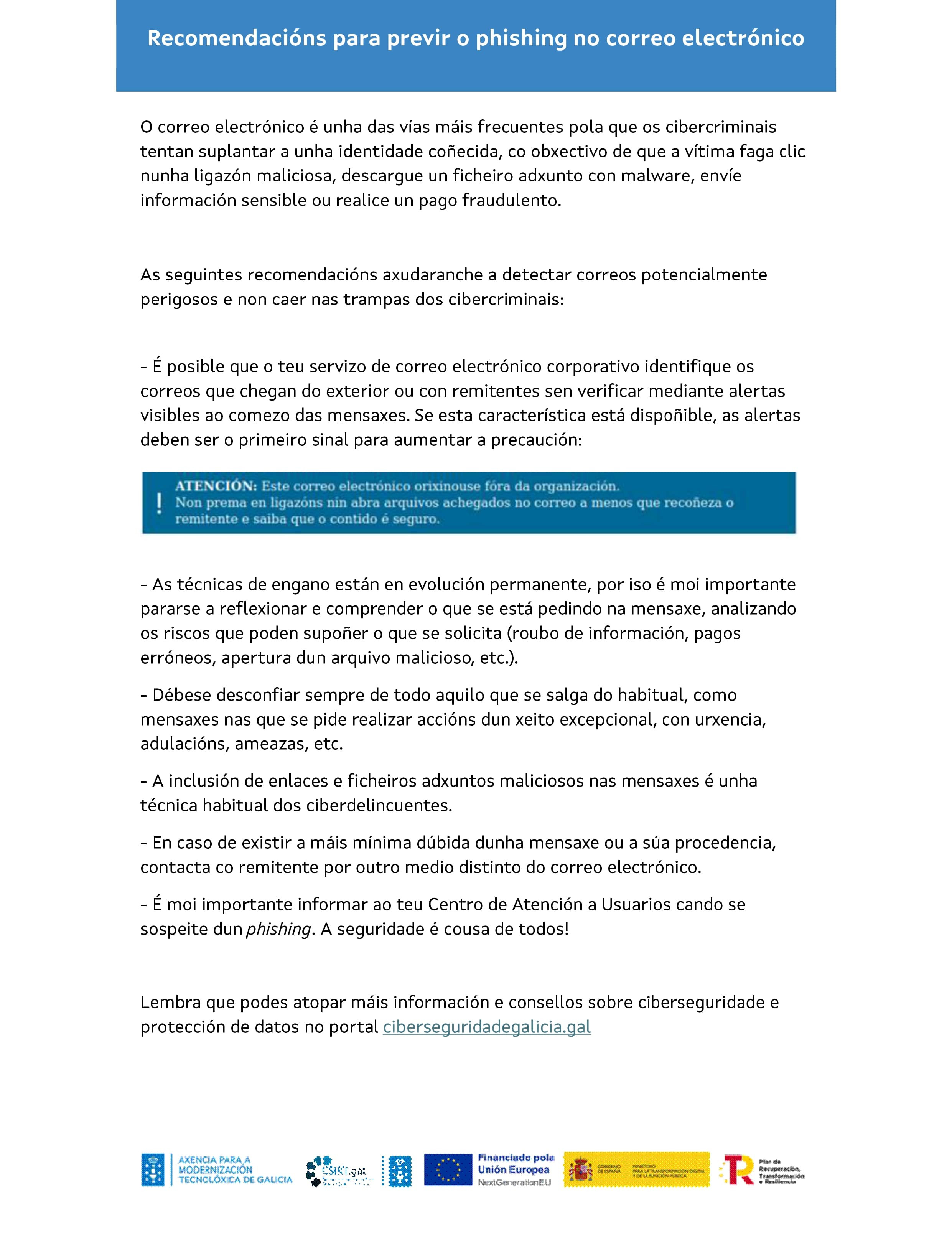 Recomendacións para previr o phishing no correo electrónico