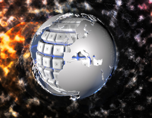 bola del mundo con teclas y fondo digital