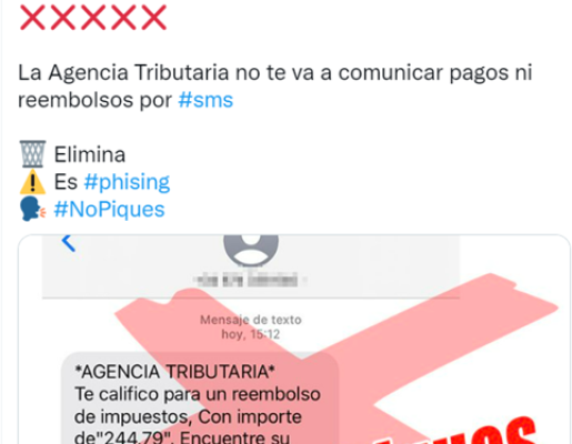 Twitter del CNP con estafa vía sms suplantando a la AEAT