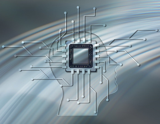 Silueta de una cabeza con un procesador como cerebro