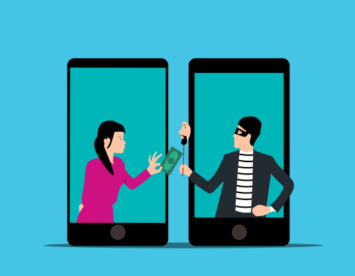 Ilustración de una chica dándole dinero a un ladrón