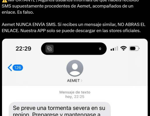 SMS FALSO aviso meteorolóxico e falsa app de AEMET