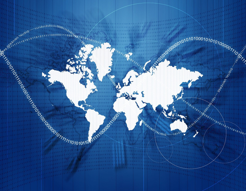 Mapamundi con código binario