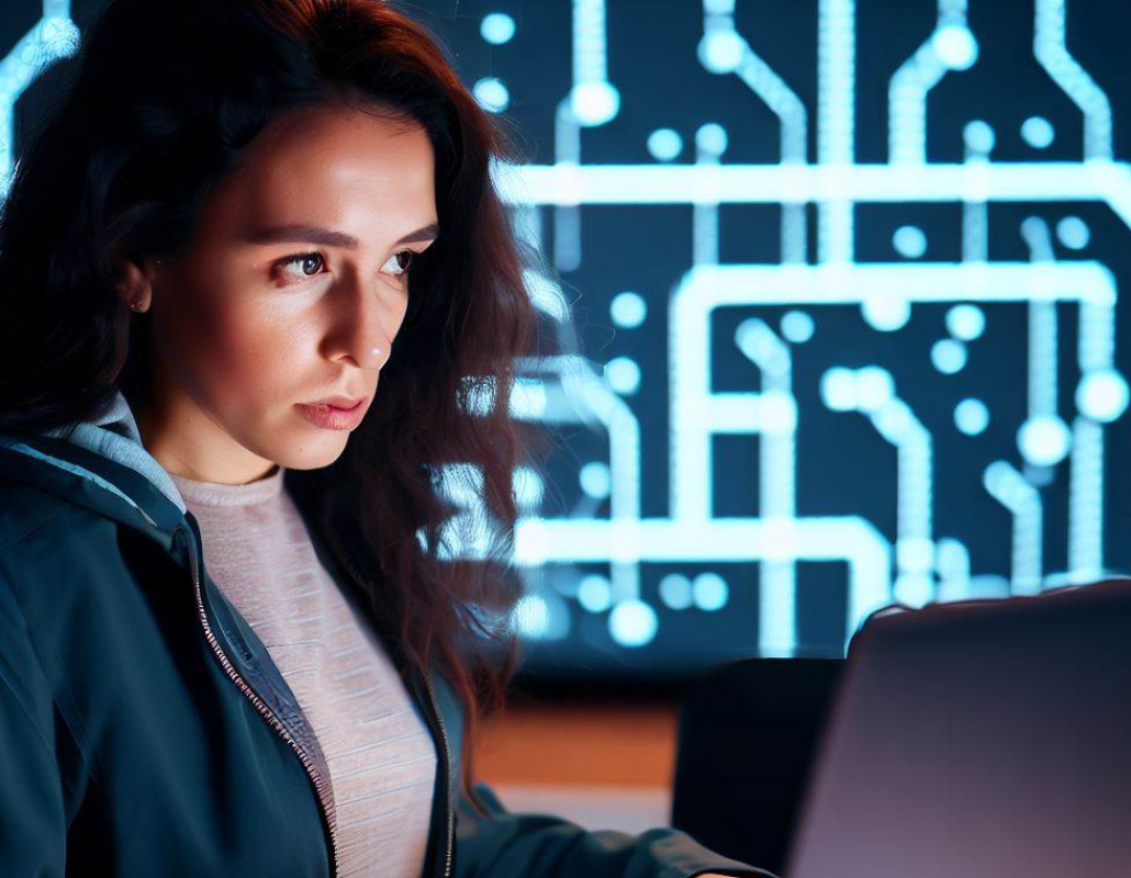 Chica mirando la pantalla de un ordenador portátil