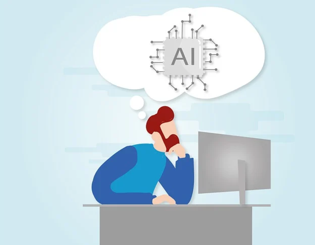 Dibujo de un hombre pensando en la inteligencia artificial