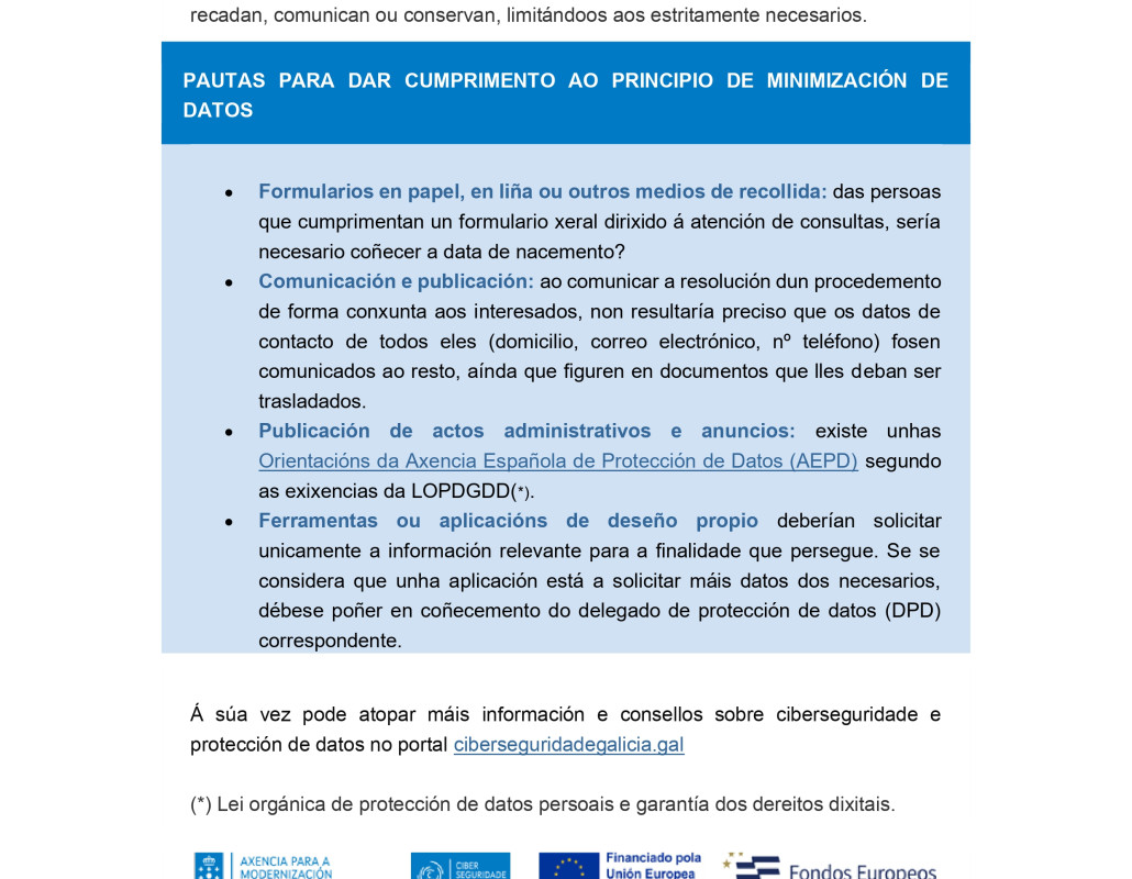 Minimización datos persoais