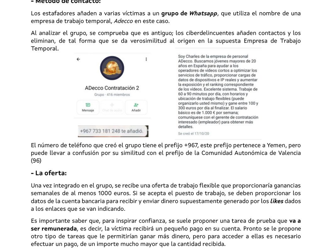 Descripción de la estafa de la oferta de trabajo de ETT